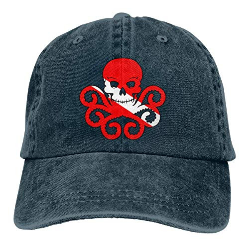 QNCNWI Men's/Women's Skull with Octopus Scuba Dive Flag Yarn-Dyed Denim Baseball Cap Adjustable Hat