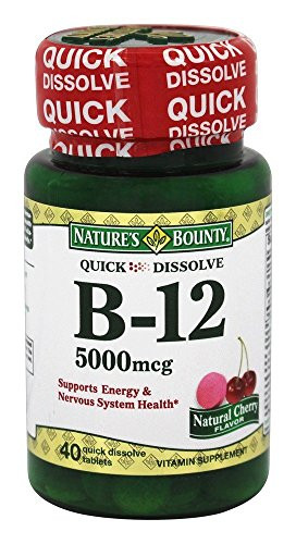 Nature's Bounty B-12 5000 mcg Supplement Quick Dissolve Natural Cherry Flavor - 40 Tablets- Pack of 2