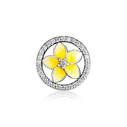CKK Flower Charm Fit Pandora Bracelet Yellow Enamel Plumeria Spacer Bead Charms for Bracelets DIY Women Jewelry 925 Sterling Silver -Yellow Crystal- CKK Flower Charm Fit Pandora Bracelet Yellow Enamel Plumeria Spacer Bead Charms for Bracelets DIY Women Jewelry 925 Sterling Silver -Yellow Crystal-