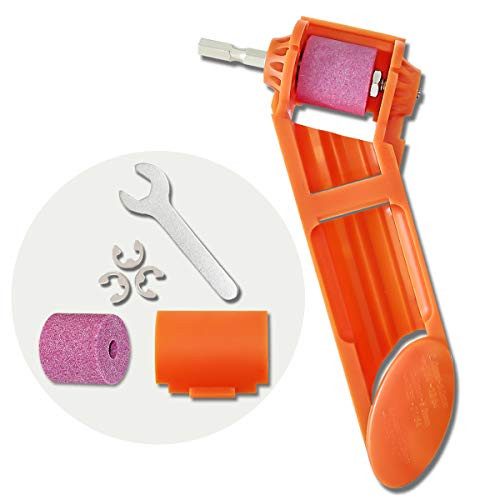 Drill Bit Sharpener Portable Diamond Drill Bit Sharpening Tool Corundum Grinding Wheel for Iron-based Drill Bits Fit Width Range 2-12.5mm- Include one Extra Corundum Grinding Wheel and Wrench-Orange-