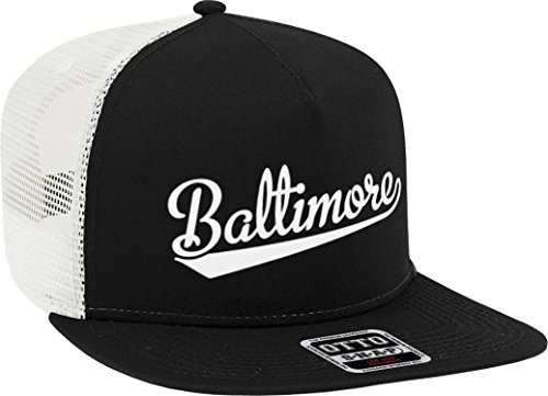 NOFO Clothing Co Baltimore Script Baseball Font Snapback Trucker Hat- Black/White NOFO Clothing Co Baltimore Script Baseball Font Snapback Trucker Hat- Black/White