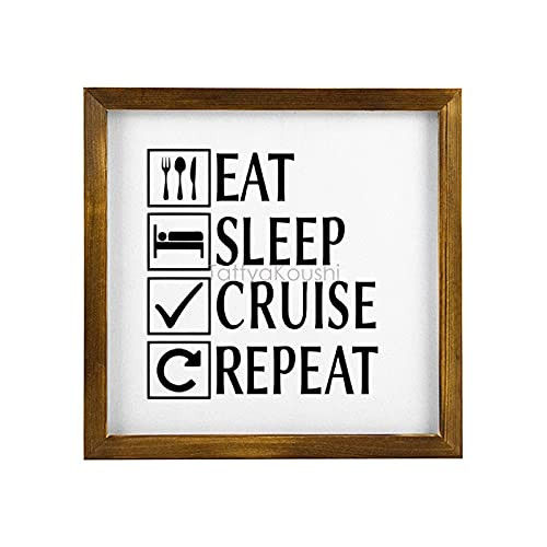 rfy9u7 Eat Sleep Cruise Repeat Funny Farmhouse Decor Sign Wood Framed Wall Hanging Art- Rustic Wall Artwork Decor Signs- Ready to Hang- 7 x 7 Inch