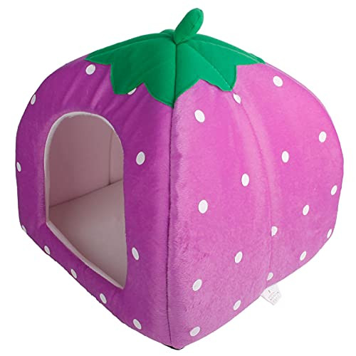 Soft Cotton Cute Strawberry Style Multi-Purpose Pets Dog Cat House Nest Yurt Size L Purple