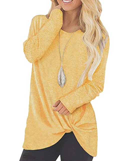 FANCYNA Women's Casual Crew Neck Tunic Tops Twist Knot Blouse Long Sleeve Shirts for Women Yellow M FANCYNA Women's Casual Crew Neck Tunic Tops Twist Knot Blouse Long Sleeve Shirts for Women Yellow M