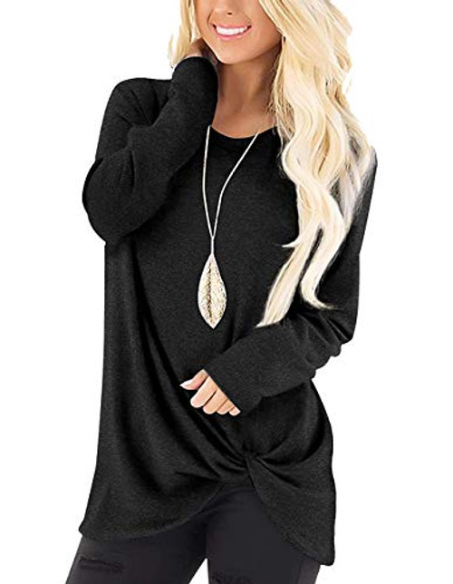 FANCYNA Women's Casual Crew Neck Tunic Tops Twist Knot Blouse Long Sleeve Shirts for Women Black M FANCYNA Women's Casual Crew Neck Tunic Tops Twist Knot Blouse Long Sleeve Shirts for Women Black M