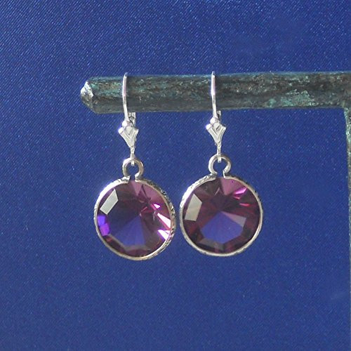 Purple Faceted Crystal Earrings- Vintage Amethyst Swarovski Unfoiled Crystal Rivolis- Dangle Earrings- Sterling Silver- Party Earrings