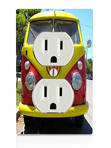Trendy Accessories Volkswagen Yellow Mini Bus Design Print Image Electrical Outlet Plate