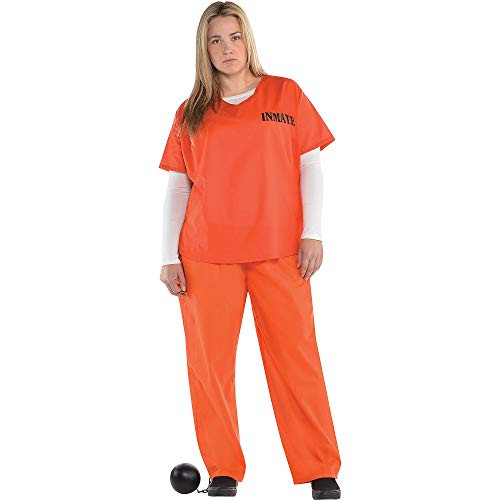 AMSCAN Orange Prisoner Halloween Costume for Women- Plus Size- Shirt and Pants Included