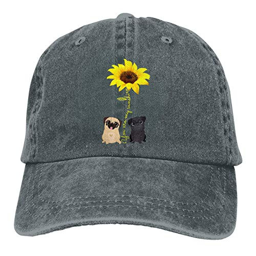 Sunflower Pug Mom Hats for Men Women Vintage Baseball Cap Beach Dad Sun Hat Deep Heather