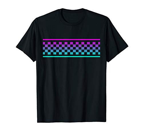 Pink  and  Blue Checker Pattern Checkerboard Skater Surfer Teens T-Shirt