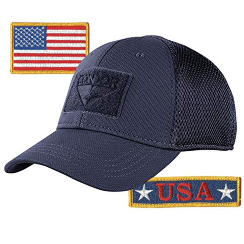 Condor MESH Fitted Cap Bundle -USA Front  and  Back Patches- - Navy Blue - Large/XL