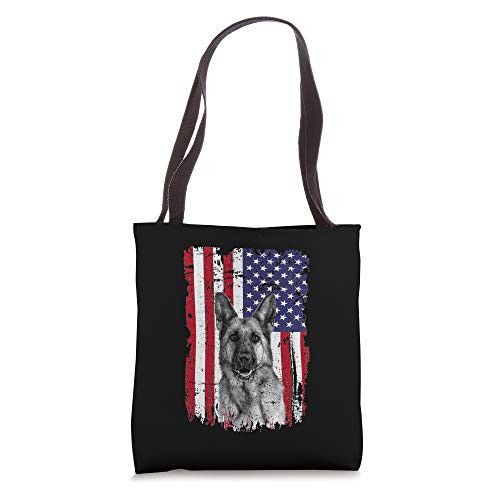 Patriotic German Shepherd Dog American Flag 4th of July Gift Tote Bag