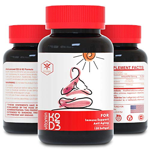 D3PlusK2 Vitamin-10000 IU of Vitamin D3  and  100 mcg of Vitamin K2 MK7 120 Softgels-for Immune Function- Cardiovascular- Bone  and  Joint-Support Your Heart- Teeth-Vegetarian- Non-GMO