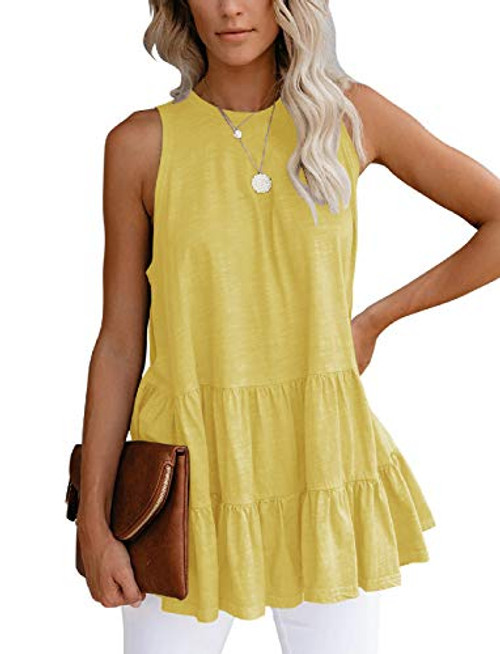 Bingerlily Women's Flowy Tank Tops Camis Sleeveless Crew Neck Casual Shirts Loose Fitting Blouses -Yellow-Large- Bingerlily Women's Flowy Tank Tops Camis Sleeveless Crew Neck Casual Shirts Loose Fitting Blouses -Yellow-Large-