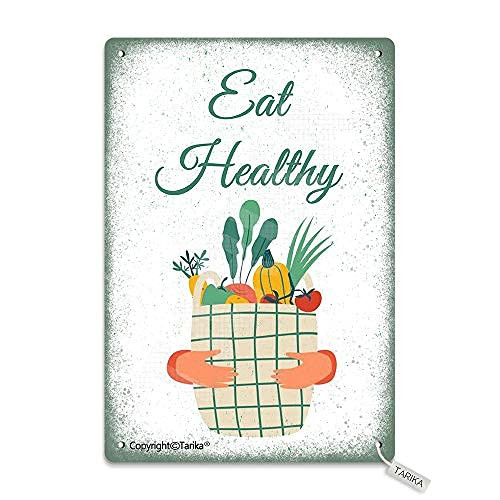 ddfg Eat Healthy Tin 8X12 Inch Vintage Look Decoration Poster Sign for Home Kitchen Bathroom Farm Garden Garage Inspirational Quotes Wall Decor