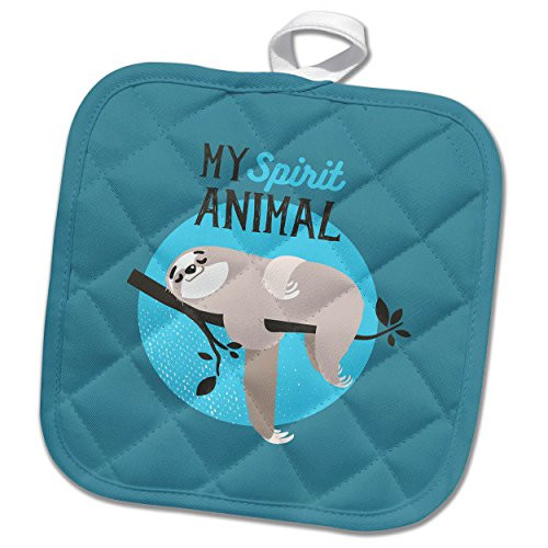 3dRose phl_267039_1 Pot Holder My Spirit Animal Sloth Sleeping on TreeCute Typography 8 by 8"