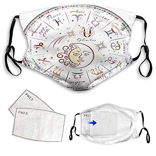 Comfortable Mask-Zodiac Western Chart with All Signs Aries Virgo Leo Taurus Libra Mystique Fate Calendar-Printed Facial Decorations For Man And Woman Multicolor