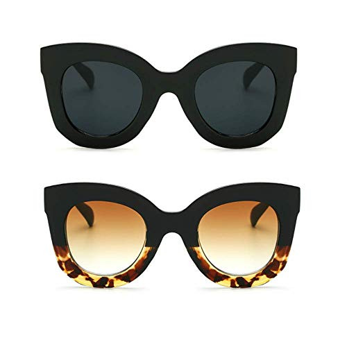 Butterfly Sunglasses Semi Cat Eye Glasses Plastic Frame Clear Gradient Lenses -Black Plus Black Tortoise- 45MM-