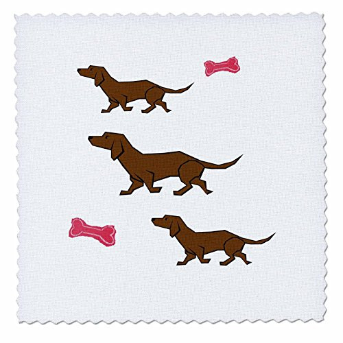 3dRose 3 Cartoon Dachshunds with Red Bones-Quilt Square, 6 by 6-inch (qs_46552_2)