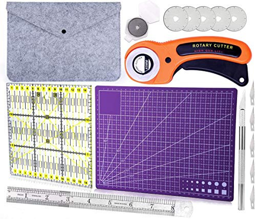 Rotary Cutters- Rotary Cutter Set with Cutting Mat- Patchwork Ruler- Carving Knife- Rotary Cutter Kit for Sewing and Quilting