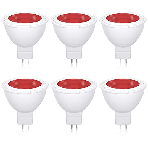 Lustaled Red MR16 LED Light Bulbs- 12-Volt AC/DC GU5.3 Bi-Pin Base LED Spotlight- 6W MR16 Red LED Light 50W Halogen Replacement for Recessed Ceiling Lights Path Patio Holiday Decoration -6-Pack-