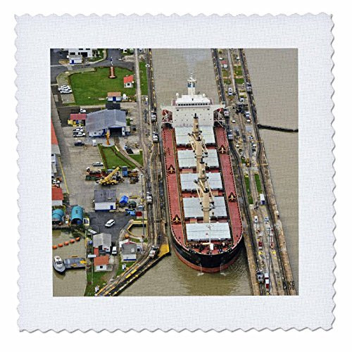 3dRose qs_10447_2 Container Ship Panama Canal Quilt Square, 6 by 6"