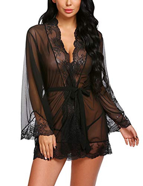 Avidlove Lace Robe Women's Cotton Kimono Robe Babydoll Lingerie Mesh Nightgown Black M Avidlove Lace Robe Women's Cotton Kimono Robe Babydoll Lingerie Mesh Nightgown Black M
