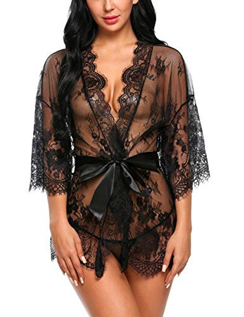 Avidlove Lingerie Robe Women's Lace Kimono Robe Babydoll Lingerie Mesh Nightgown Black M Avidlove Lingerie Robe Women's Lace Kimono Robe Babydoll Lingerie Mesh Nightgown Black M