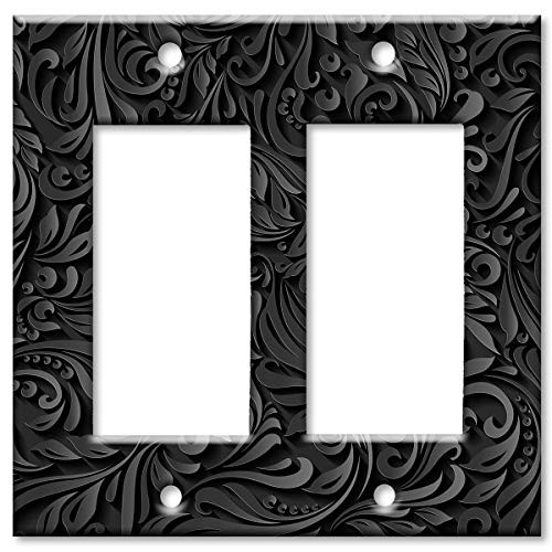 Art Plates Brand Double Gang Rocker (Decora) Switch/Wall Plate - Black Floral