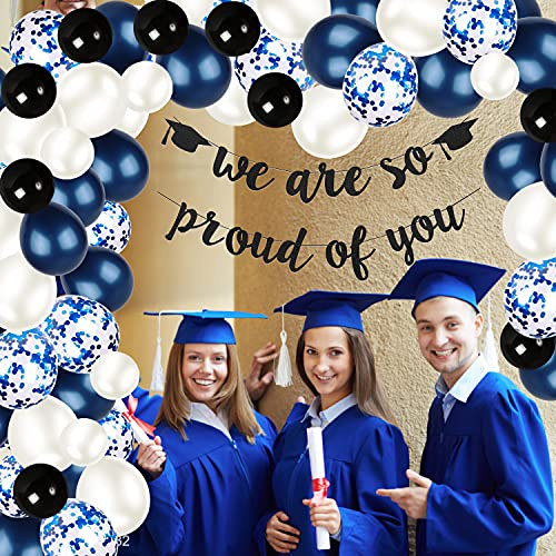 Larchio Navy Blue 2021 Graduation Decorations- We Are So Pround of You Banner Blue and White Graduation Balloon Garland Arch Kit for 2021 Graduation Party Supplies Larchio Navy Blue 2021 Graduation Decorations- We Are So Pround of You Banner Blue and White Graduation Balloon Garland Arch Kit for 2021 Graduation Party Supplies