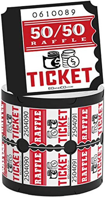 50/50 Raffle Tickets Premium Double Ticket Roll - Easy to Tear Apart Ticket Roll for Raffles - 1000 Count Double Raffle Tickets - Large Event Tickets with Contact Info -Matte 50/50 Red-