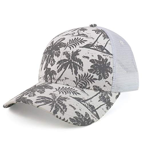 Armycrew Tropical Palmtrees Printed Mesh Back Trucker Baseball Cap - Charcoal White