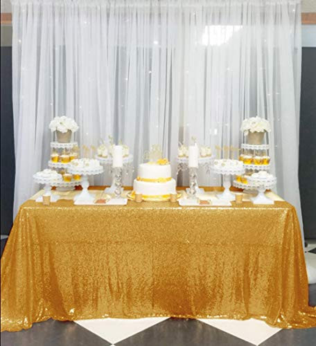 AIXHN Sequin Tablecloth Gold 50inchx80inch Rectangular Sparkly Elegant Drape Sequin Tablecloth for Wedding Party Cake Dessert Events Christmas Decorations