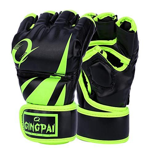 GINGPAI Half Training Boxing Mitts Gloves for Men Women- Training Gloves- Sparring Gloves for Punching Bag- Kickboxing- Muay Thai- MMA- UFC -Green-