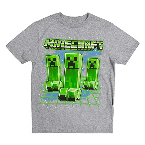 Minecraft Glowing Creepers Big Boys Youth T-Shirt Licensed -Grey- Small-