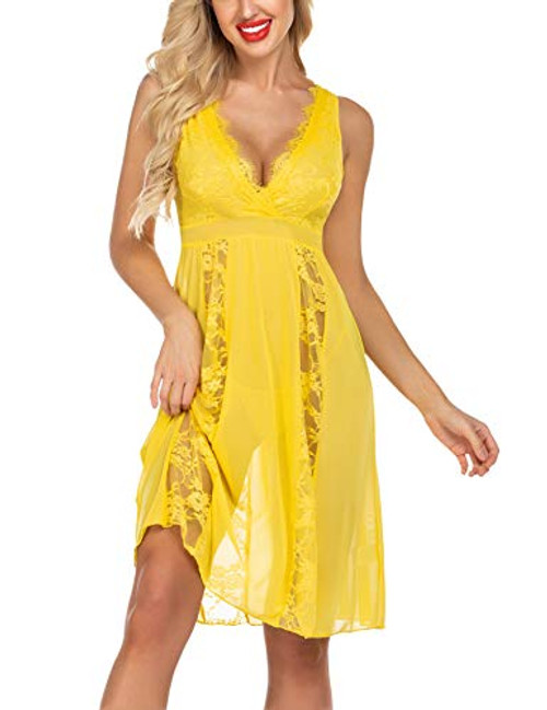 Avidlove Babydoll Lingerie for Women Lace Lingerie Boudoir Outfits Eyelash Chemise -Yellow-M- Avidlove Babydoll Lingerie for Women Lace Lingerie Boudoir Outfits Eyelash Chemise -Yellow-M-