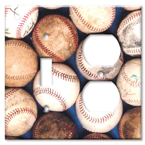 Old Baseballs Wall Plate - Double Gang Combo - Toggle/Outlet