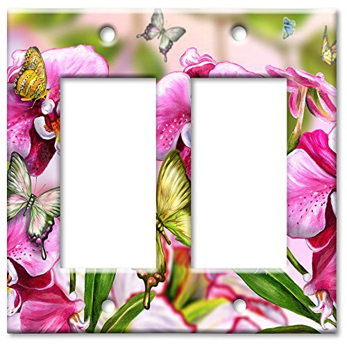 Double Gang Rocker Wall Plate - Green Butterfly