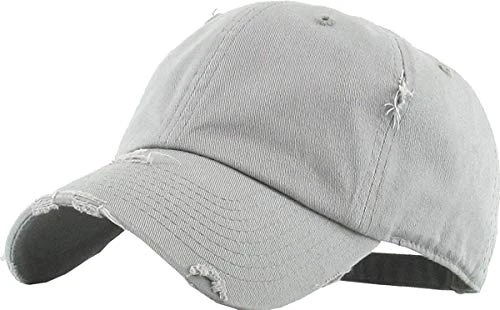Dad Hat Adjustable Unstructured Polo Style Low Profile Baseball Cap -Distressed Light Grey-