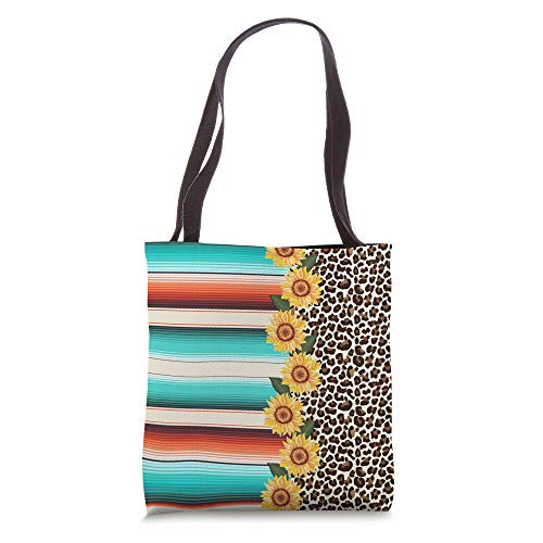 Mexican Serape Leopard Cheetah Sunflower Turquoise Pattern Tote Bag