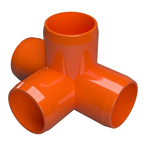 FORMUFIT F0014WT-OR-4 4-Way Tee PVC Fitting- Furniture Grade- 1inch Size- Orange -Pack of 4-