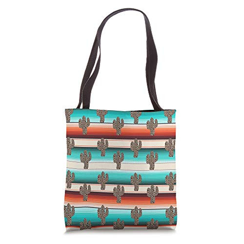 Funny Leopard Cactus Serape print Turquoise Tote Bag