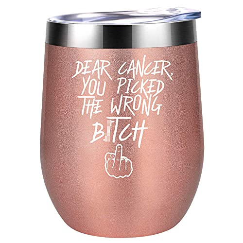 Breast Cancer Survivor Gifts for Women - Dear Cancer You Picked The Wrong B - Ovarian- Breast Cancer Awareness- Chemotherapy- F-ck Cancer Suck Gifts for Cancer Patient - Coolife Wine Tumbler Cup Breast Cancer Survivor Gifts for Women - Dear Cancer You Picked The Wrong B - Ovarian- Breast Cancer Awareness- Chemotherapy- F-ck Cancer Suck Gifts for Cancer Patient - Coolife Wine Tumbler Cup