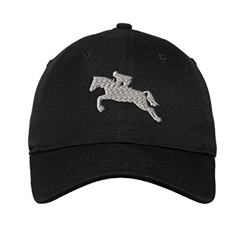 Soft Baseball Cap Horse Rider Embroidery Pets Twill Cotton Dad Hats for Men  and  Women Buckle Closure Black Design Only