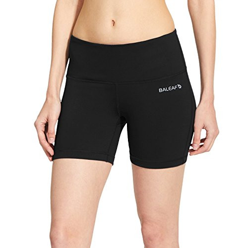 BALEAF Volleyball Workout Shorts for Women Yoga High Waist 5inch Compression Running Athletic Exercise Pants Black Size XXL