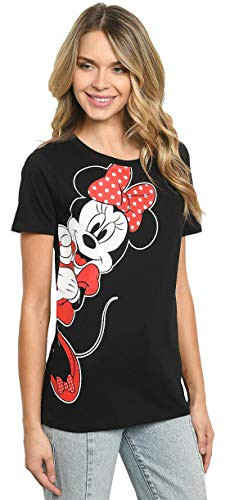 Disney Womens T-Shirt Minnie Mouse Side Print -Black - Minnie- Medium-