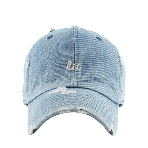 It's Lit Vintage Baseball Cap Embroidered Cotton Adjustable Distressed Dad Hat Light Denim