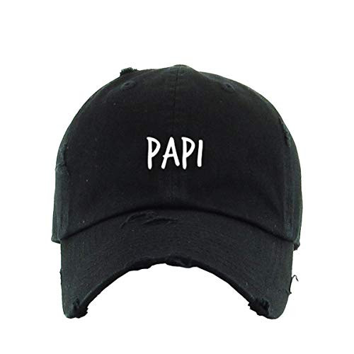 Papi Vintage Baseball Cap Embroidered Cotton Adjustable Distressed Dad Hat Black