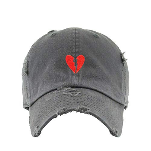 Broken Heart Vintage Baseball Cap Embroidered Cotton Adjustable Distressed Dad Hat Dark Grey