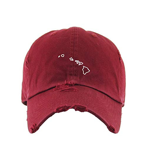 Hawaii Map Outline Dad Vintage Baseball Cap Embroidered Cotton Adjustable Distressed Dad Hat Maroon